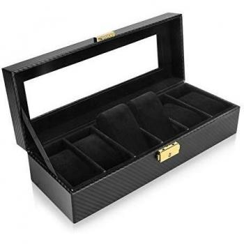 Ertisa Caja de Reloj Cajas de Almacenamiento de Reloj con Cerradura Organizador Mujer Exhibición de joyería Estuche de Almacenamiento Cuero de PU Hombres Reloj Caja de exhibición con Tapa de Vidrio