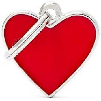My Family Placa de Identificación personalizado para perro Made in Italy, Pequeño Corazón Rojo, Placa de identificación de Perro Grabada Gratis, Metal esmaltado a mano, Colección Basic Handmade, 25x25 mm