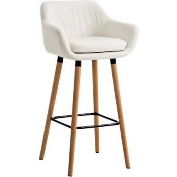 Taburete de Bar Grant Blanco con Asiento en Cuero Sintético y Estructura de Madera