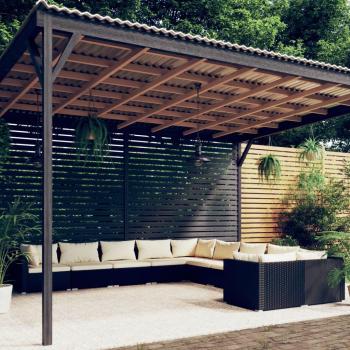 10-Piece Black Poly Rattan Garden Lounge Set with Cushions