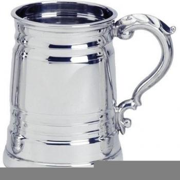 Pewter Tankard Tradicional Worcester Acabado Pulido 1pt Base de Vidrio