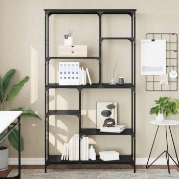 Estantería de madera multicapa y acero negro 99x35,5x176 cm
