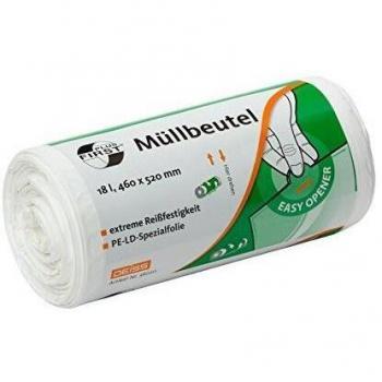 deiss First 36020 bolsas de basura con serigrafiado con precinto, 18 L, 460 mm x 520 mm, rollo de 50 Pro, color blanco