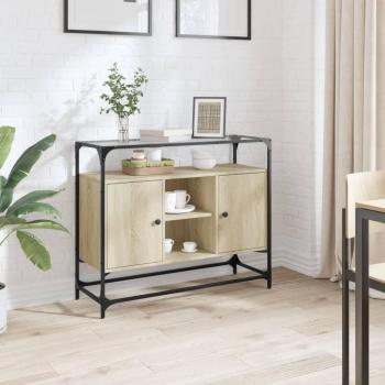 Aparador de vidrio y madera de ingeniería roble Sonoma 98x35x81 cm marrón