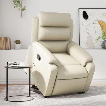 Silla Reclinable Elevable Crema Leatherette con reposabrazos, mecanismo de reclinación ajustable, tapizado en cuero artificial, color crema y estructura resistente