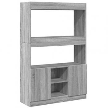 Aparador alto de madera de ingeniería gris Sonoma 92x33x140 cm, librería, estante y mueble de libros, armario estantería de libros