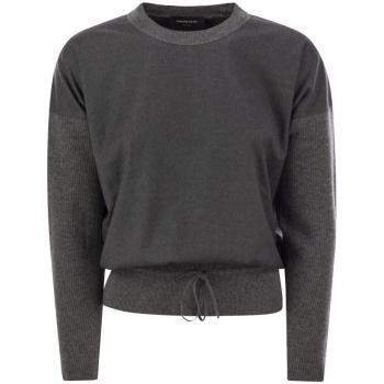 Fabiana Filippi Women's Wool Blend Cropped Crew-Neck Sweater in Dark Grey, Size 38 IT/2 US, MAD224F501L039