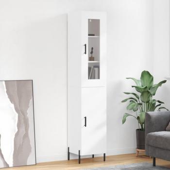 Aparador alto de madera contrachapada blanco 34,5x34x180 cm con 1 puerta, mueble de almacenaje para salón, buffet y armario auxiliar