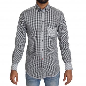 Dolce & Gabbana Elegant Black & White Checkered Gold Casual Shirt - IT37 | XS