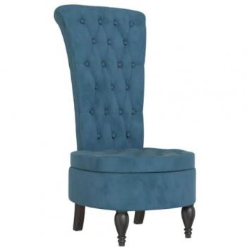 Sillón de respaldo alto con botones terciopelo azul