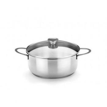 Cacerola Bra Ancora con Tapa de Cristal de 22 cm, Acero Pulido Satinado y Triple Fondo Difusor