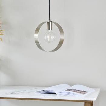 Lámpara colgante de techo Endon Hoop en níquel cepillado, 1 luz, casquillo E27