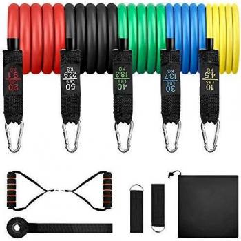 Mimore Bandas Elásticas 11 PCS Látex Bandas de Resistencia, 5 Tubos de Látex 10-150LBS, Adecuado Ejercicio en Casa