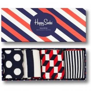 Happy Socks Stripe Gift Box, coloridos y alegres, Calcetines para hombre y mujer, Azul-Rojo-Blanco 4 pares