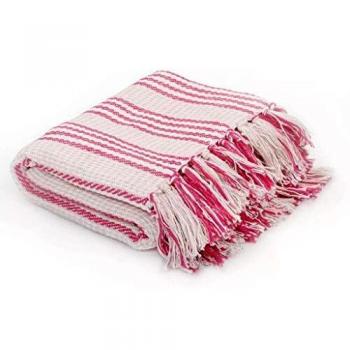 vidaXL Manta a Rayas 220x250cm Algodón Rosa/Blanco Decoración Casa Cama Hogar