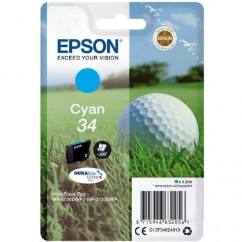 Epson 34 Cian Tinta Original DURABrite Ultra Ink, Cartucho de Tinta para Workforce Pro WF-3720DWF / WF-3725DWF, Código de Producto C13T34624010