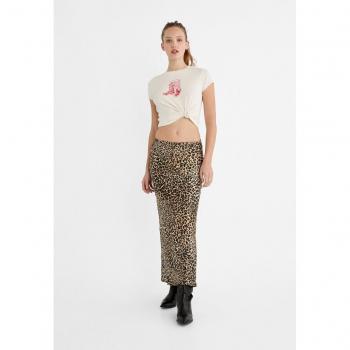Stradivarius Beige Satin Midi Skirt XS