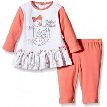 BIMBUS Maxi Top Interlock + Leggings, Traje Para Niñas, Bianco/Corallo 01, 1M