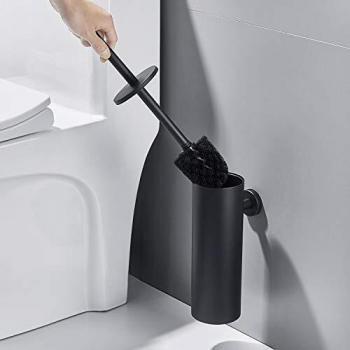 AuraLum Escobilla WC Acero Inoxidable de Pared Diseño a Escobilla de Baño Extra Larga con Evita Salpicaduras Juego de Cepillos de Inodoro de Negro