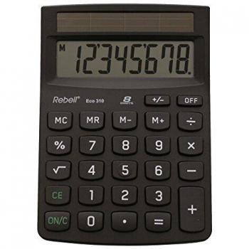 Calculadora Rebell ECO 310 Solar, 8 Dígitos, Teclas Grandes, Color Negro