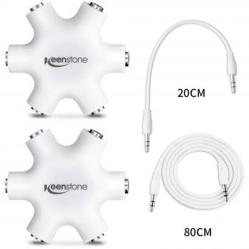 2PCS Adaptador Auriculares Doble, Keenstone 3,5 mm Jack para Auriculares, 1 a 5 Adaptador para Samsung iPhone iPad iPod MP3/MP4 Players Tablets