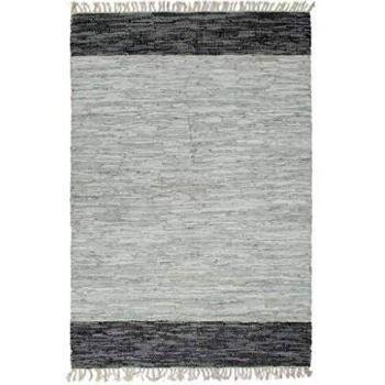 vidaXL Alfombra Chindi Tejida a Mano Cuero Decoración de Hogar Casa Jardín Bricolaje Estera Moqueta Flexible Suave al Tacto Moderna 80x160cm Gris