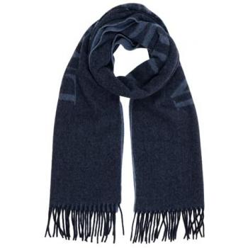 Emporio Armani Men's Blue Bicolor Logo Scarf with Fringes - One Size