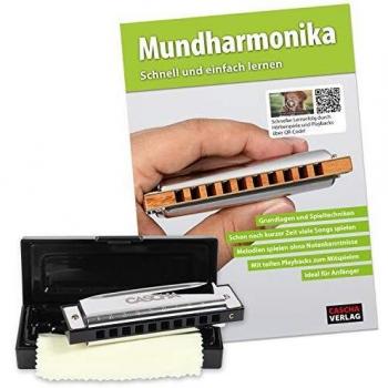 Blues Harmonica Set with Instruction Booklet, Case, and Cleaning Cloth (C-Dur Diatonic)