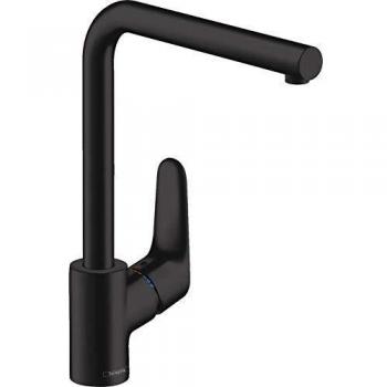 Hansgrohe Focus M41 Grifo de Cocina Negro Mate con Cuerpo de Latón, Altura de 280 mm, Opción de Salida Giratoria y Chorro Monocomando