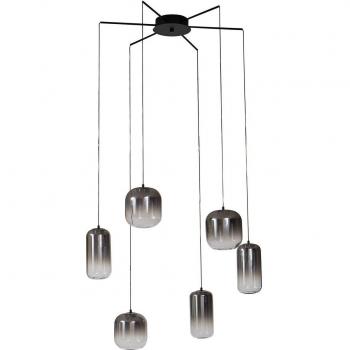 Lámpara colgante LED Avelina, gris humo, 6 luces de vidrio para salón y comedor
