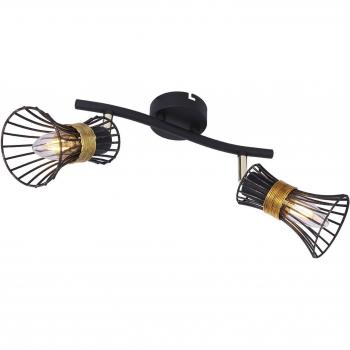 Globo Plafón 54814-2 con pantalla de jaula, 2 luces, regleta 2 focos metal negro dorado, 2xE14, 40W, 230V