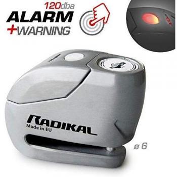 Radikal RK9Z Candado Antirrobo Moto Disco Alarma 120 dB + Warning, ø6, Fabricado en Europa, INOX, 6