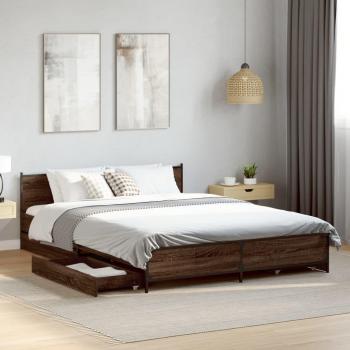 Cama con Cajones de Roble Marrón 135x190 cm Madera Multicapa
