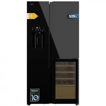 Frigorífico Americano Cecotec Bolero CoolMarket TDW 529 WID Cristal Negro 529L con Dispensador de Hielo, Compresor Inverter Plus y Tecnología No Frost