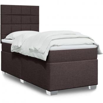 Cama box spring suave con colchón marrón oscuro 90x200 cm Tela