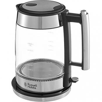 Russell Hobbs Hervidor de Agua Eléctrico Elegance - 1,7 litros, 2200W, Diseño de Cristal, Iluminación Azul, Filtro Extraíble, Base de 360°, Detalles en Acero Inoxidable, Plata - 23830-70