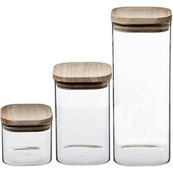 Tarro de vidrio x 3 apilable + madera