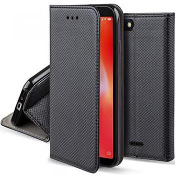 Funda Flip Cover Smart Magnética para Xiaomi Redmi 6A, Negra con Soporte y Cartera para Tarjetas
