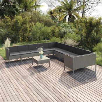 11-Piece Grey Poly Rattan Garden Lounge Set with Cushions