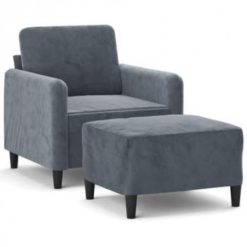 Sillón con reposapiés gris oscuro 60 cm en terciopelo