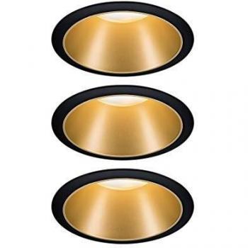 Set de 3 focos empotrables LED Cole, 6.5W, 2700K, regulables, negro y dorado mate, IP44