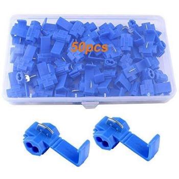 FULARR 50Pcs Scotch Lock Conector Kit, Conectores Empalme Eléctricos, Conector Rama Conector Lock, Rápido Terminales de Empalme Crimp Electrical, para Cable 1.0-2.5mm² / 18-14 AWG –– Azul