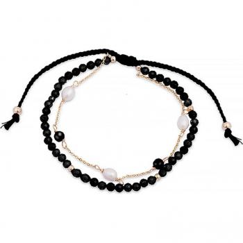 Pulsera Luxenter - Athat de aleación de metal y cuarzo hidrotermal ónix acabado baño oro 18K