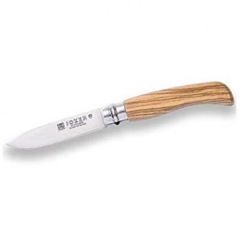 Navaja Joker NO23 con puño de olivo, virola giratoria de seguridad y hoja Inox 420 de 8 cm, herramienta de pesca, caza, camping y senderismo