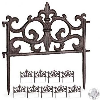 Vallas de Jardín Vintage Relaxdays, Set de 10 Delimitadores de Bordes Decorativos de Hierro, 27x27 cm, Marrón