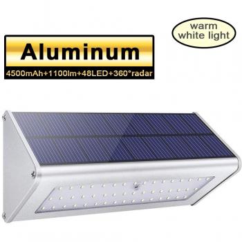 Licwshi La luz solar 48 LED 4500mAh de una aleación de aluminio, impermeable al aire libre, radar de sensores de movimiento, aplicable en el porche, el jardín, el patio, el garaje