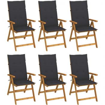 Folding Garden Chairs Set of 6 with Cushions Solid Acacia Wood