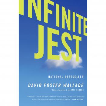 Infinite Jest (Paperback) - A novel by David Foster Wallace, featuring a complex narrative structure, themes of addiction and entertainment, extensive footnotes, and a blend of humor and tragedy