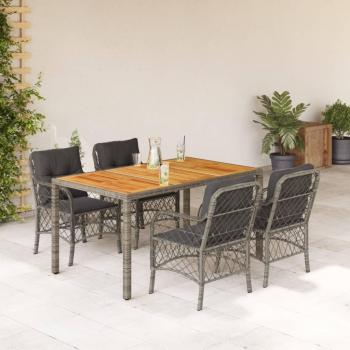 5-Piece Gray Poly Rattan Garden Dining Set with Cushions