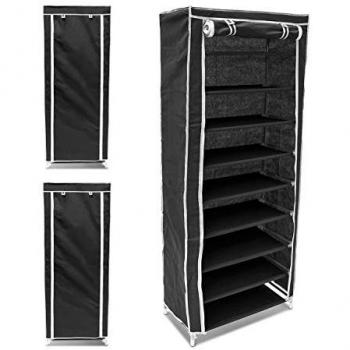 Armario Zapatero Relaxdays 3 Puertas, 9 Estantes de Polipropileno, 30 x 60 x 151 cm, Capacidad para Hasta 36 Pares de Zapatos, Color Negro